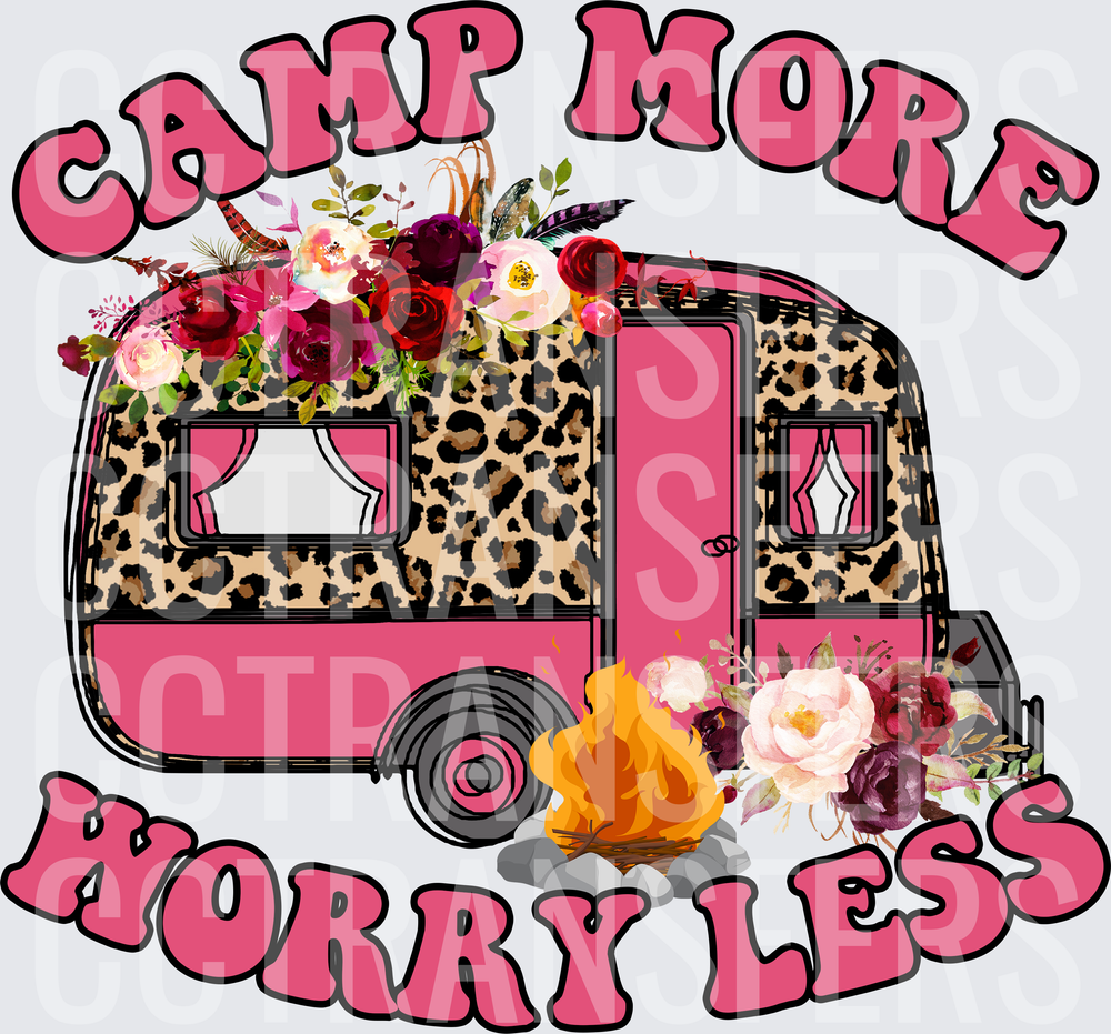 Camp More Worry Less Leopard Camper Floral Campfire (DTF)