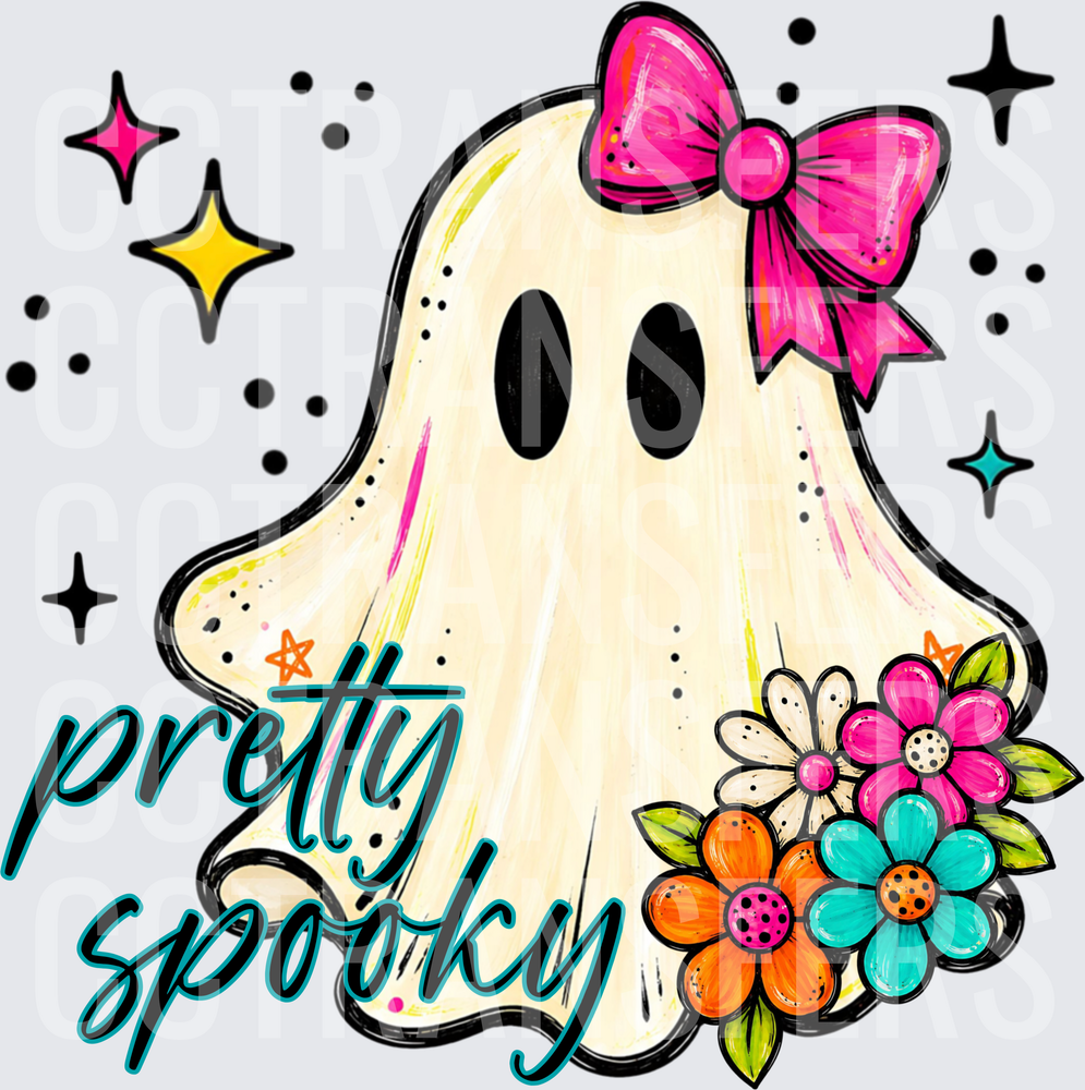 Pretty Spooky Ghost with Pink Bow and Flowers (DTF)