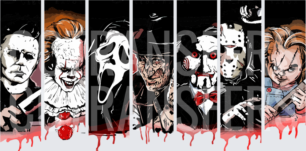 Horror Movie Villain Lineup with Blood Drip Panel Art (DTF)