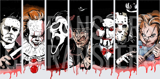 Horror Movie Villain Lineup with Blood Drip Panel Art (DTF)