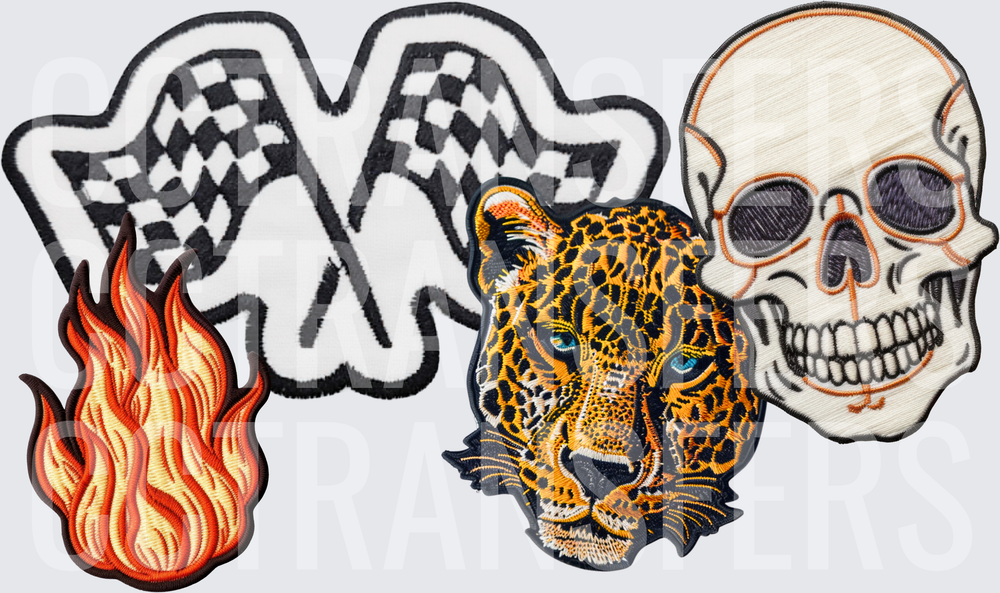 Embroidered Patch Set Flames Leopard Skull Racing Flags (DTF)