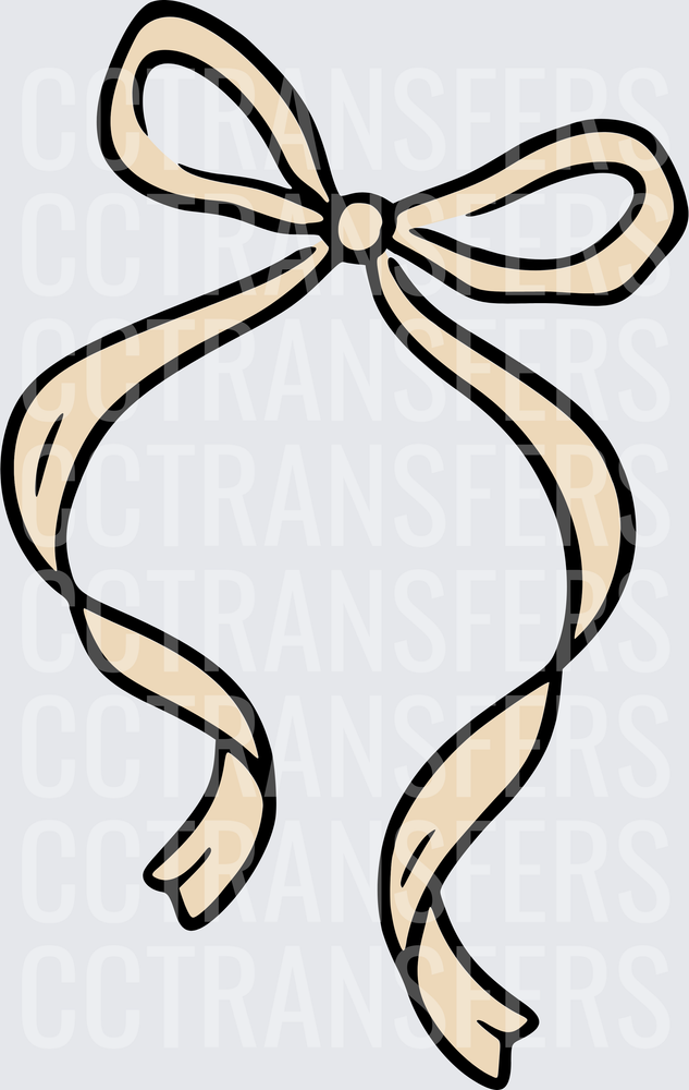 Beige Ribbon Bow with Flowing Tails Cartoon (DTF)