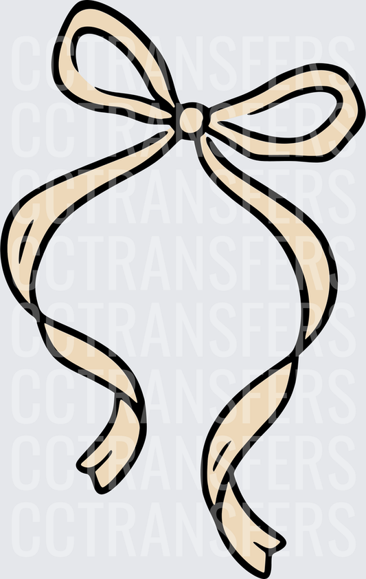 Beige Ribbon Bow with Flowing Tails Cartoon (DTF)