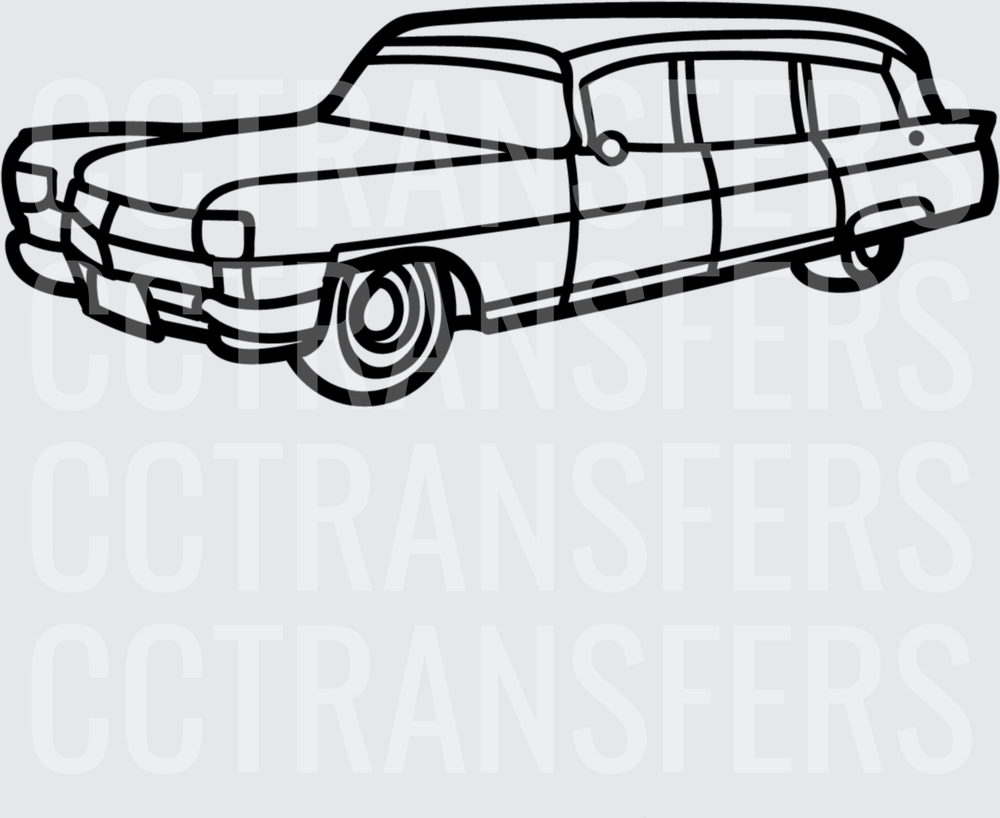 Vintage Classic Long Hearse Outline Bold Line Art (DTF)