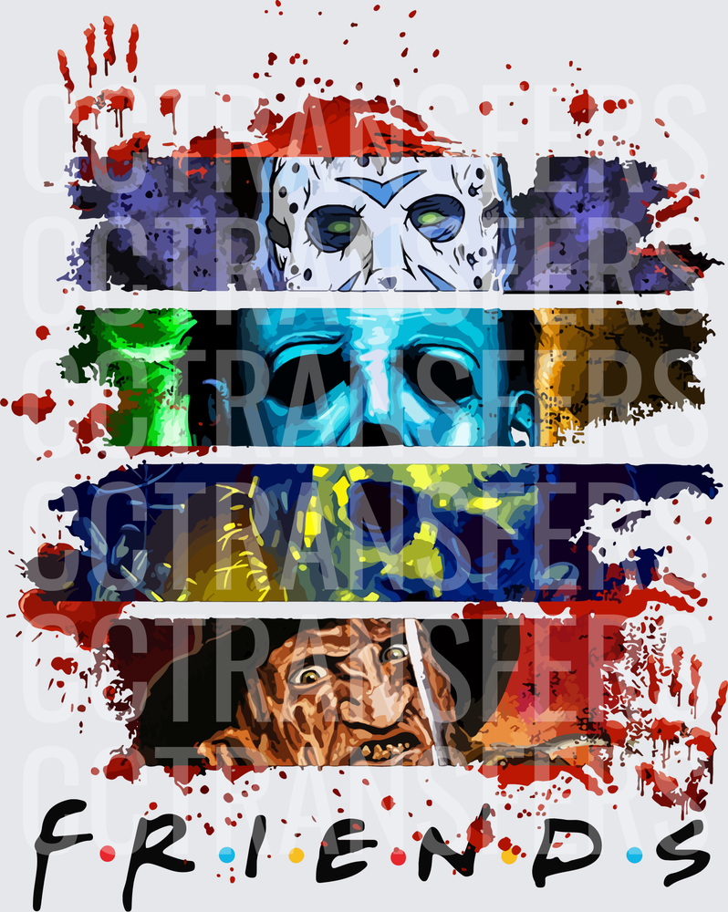 Horror Icons Friends Parody Logo Blood Splatter (DTF)