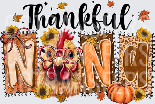 Thankful Nona Chicken With Glasses Fall Leopard (DTF)
