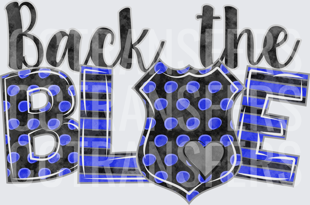 Back the Blue Police Badge Heart Polka Dot Design (DTF)