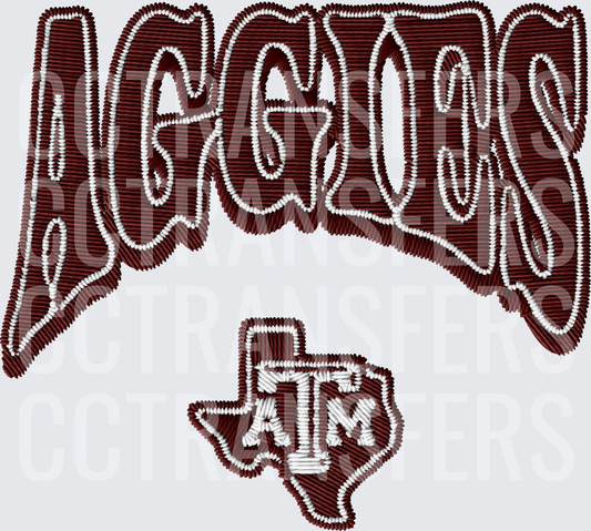 Aggies Embroidery Style Maroon Texas State Logo (DTF)