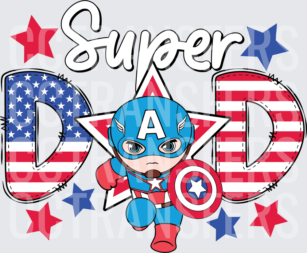 Super Dad Patriotic Superhero Mini Character Stars (DTF)