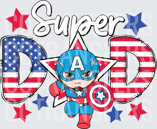 Super Dad Patriotic Superhero Mini Character Stars (DTF)