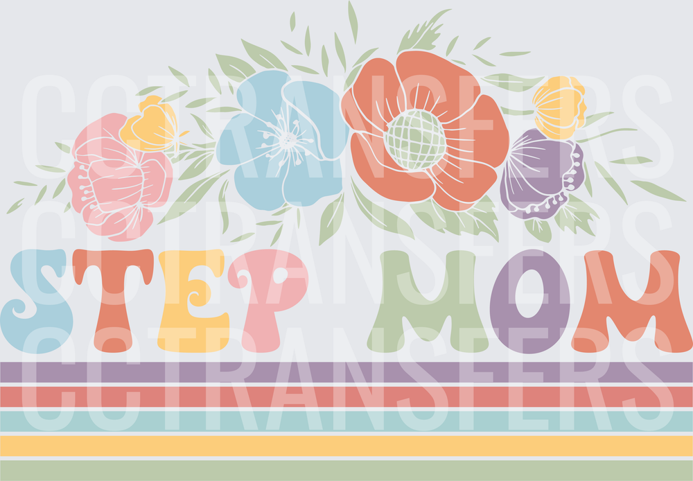 Step Mom Retro Floral Boho Rainbow Stripe (DTF)