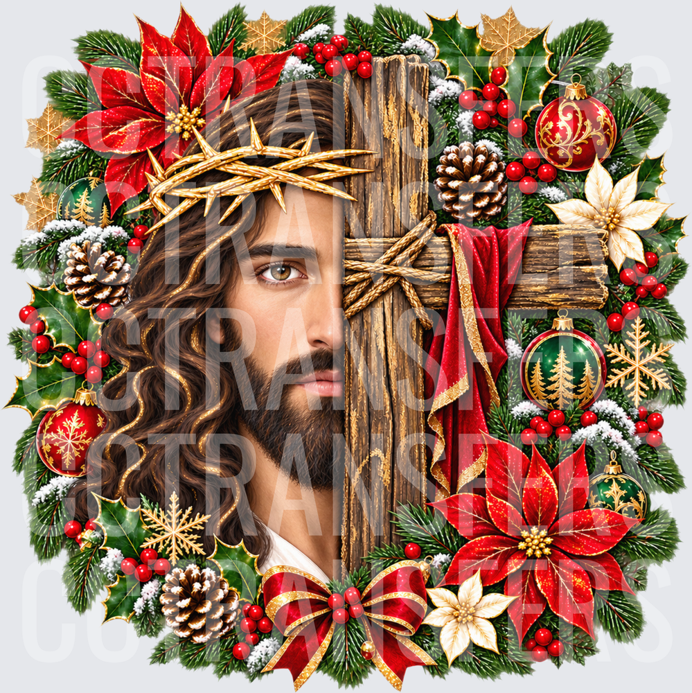 Jesus Crown of Thorns Wooden Cross Christmas Wreath (DTF)