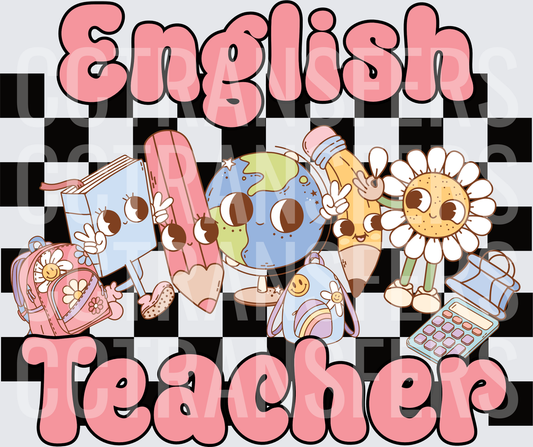 English Teacher Retro Groovy Kawaii School Characters (DTF)