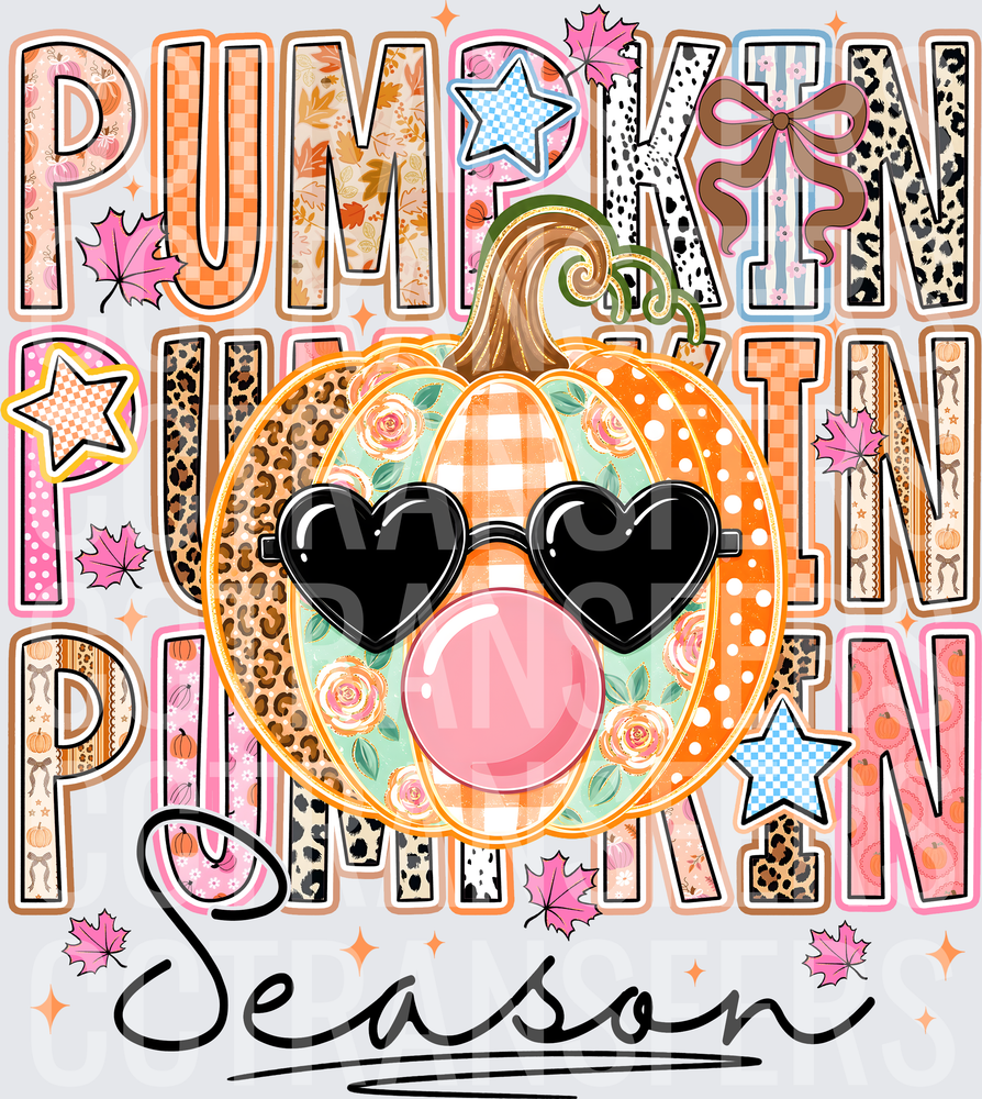 Pumpkin Season Stacked Mixed Print Bubblegum Pumpkin Face (DTF)