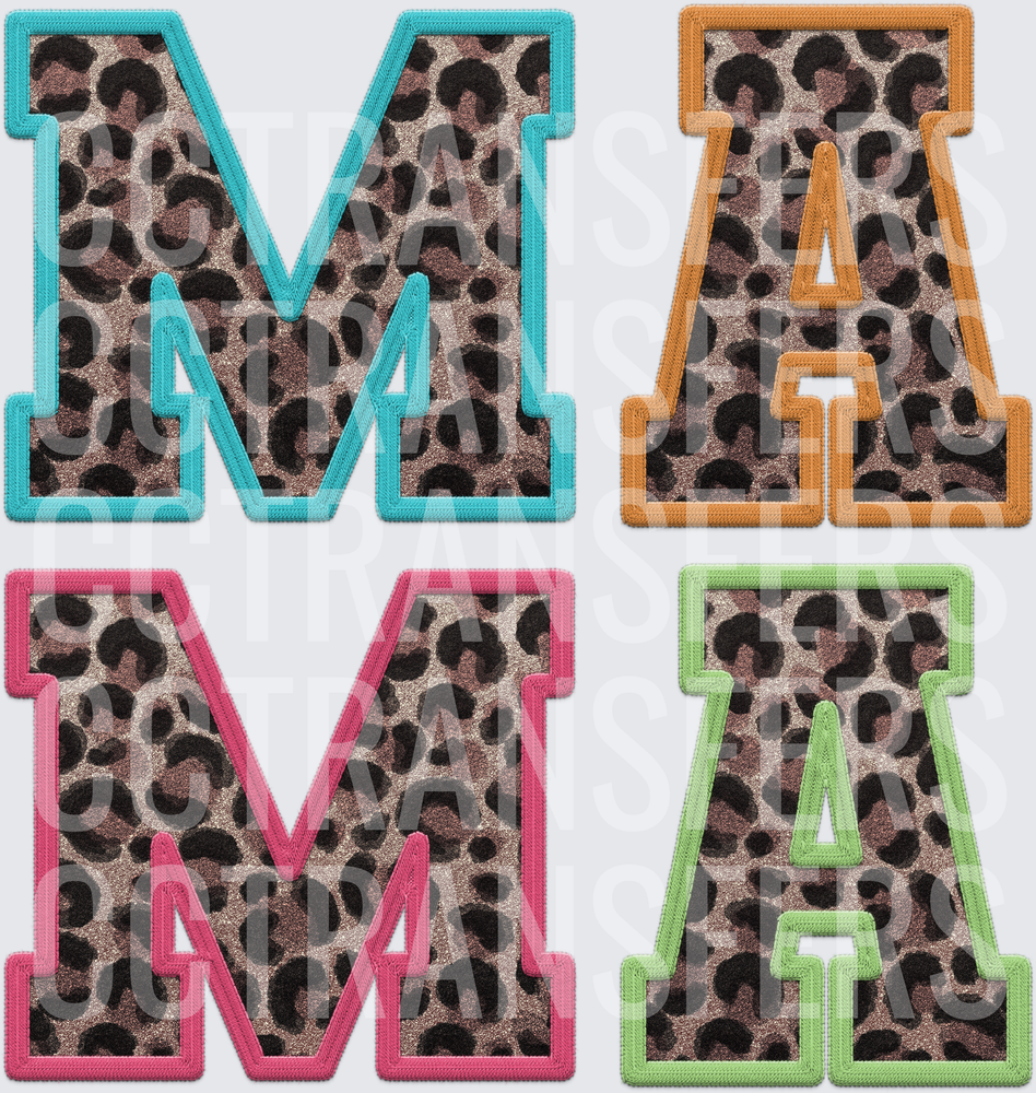 Leopard Print Varsity Letter M and A Patch Set (DTF)
