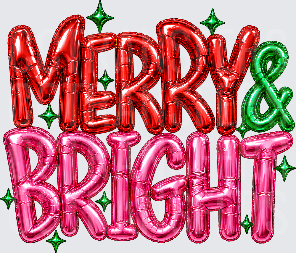 Merry & Bright Foil Balloon Letter Christmas Design (DTF)