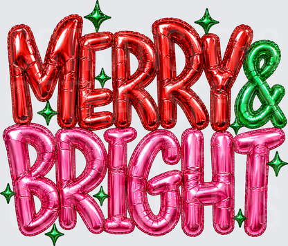 Merry & Bright Foil Balloon Letter Christmas Design (DTF)