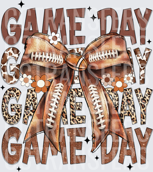 Game Day Stacked Leopard Football Bow Floral (DTF)