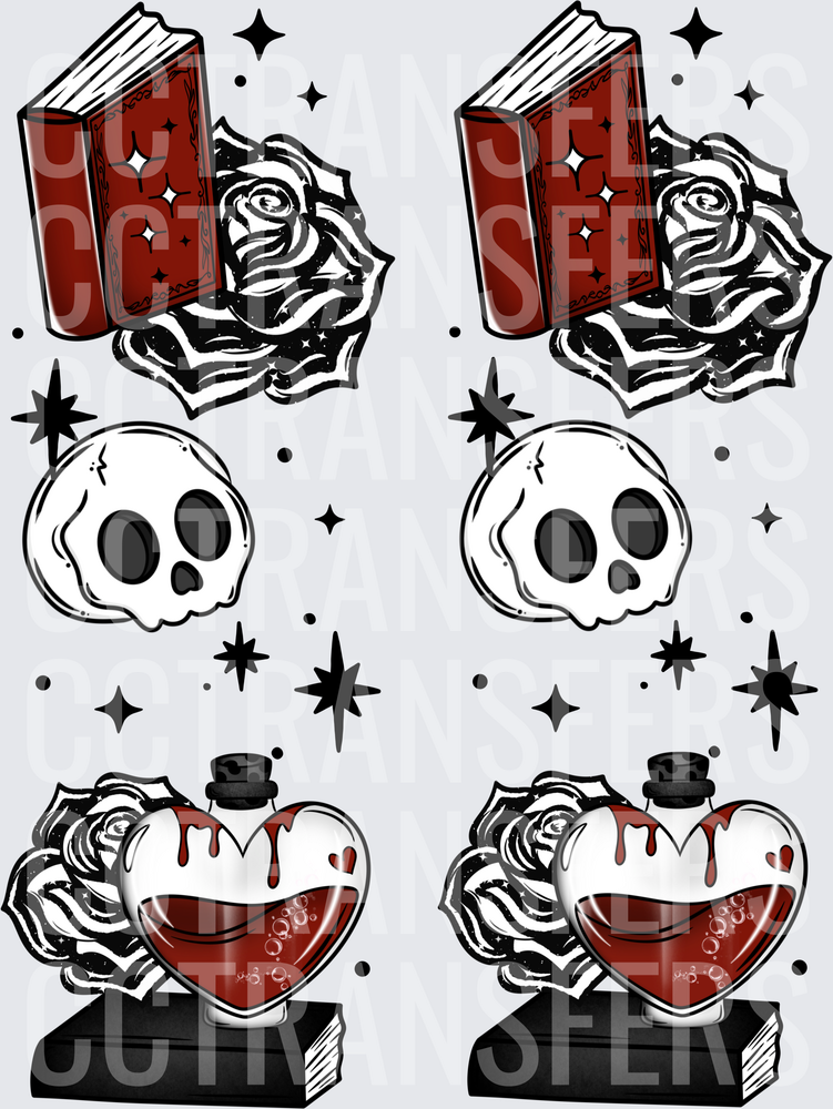 Gothic Dark Magic Book Rose Skull Heart Potion Bundle (DTF)
