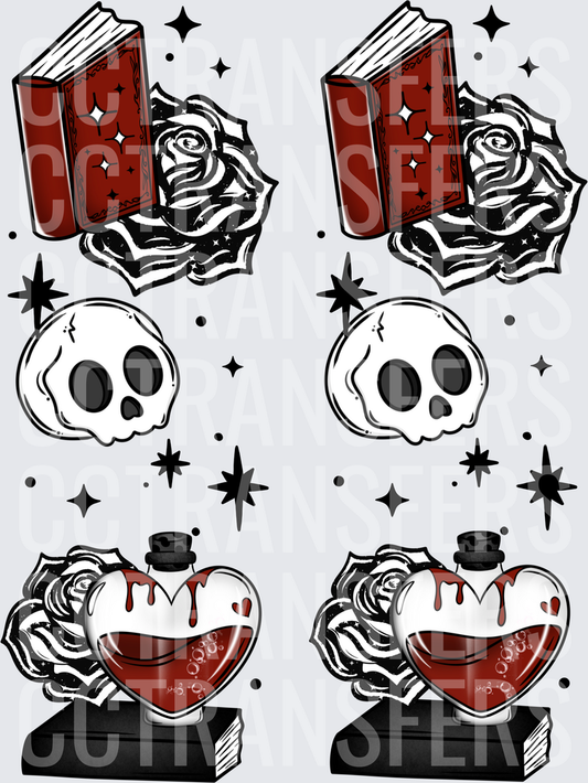 Gothic Dark Magic Book Rose Skull Heart Potion Bundle (DTF)