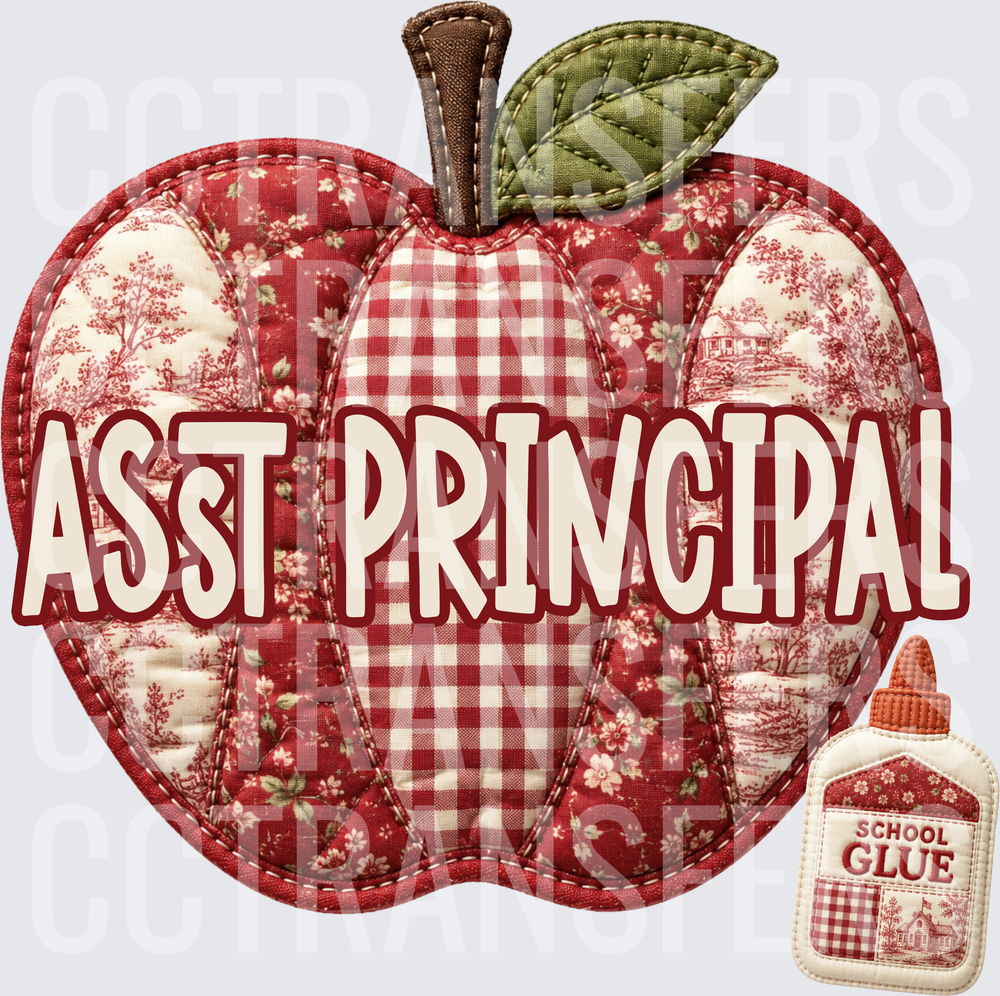 Asst Principal Quilted Patchwork Apple School Glue (DTF)