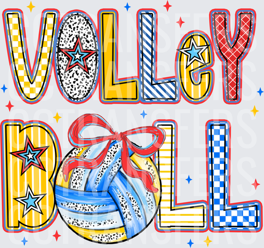 Volleyball Patterned Lettering with Bow Ball Stars (DTF)
