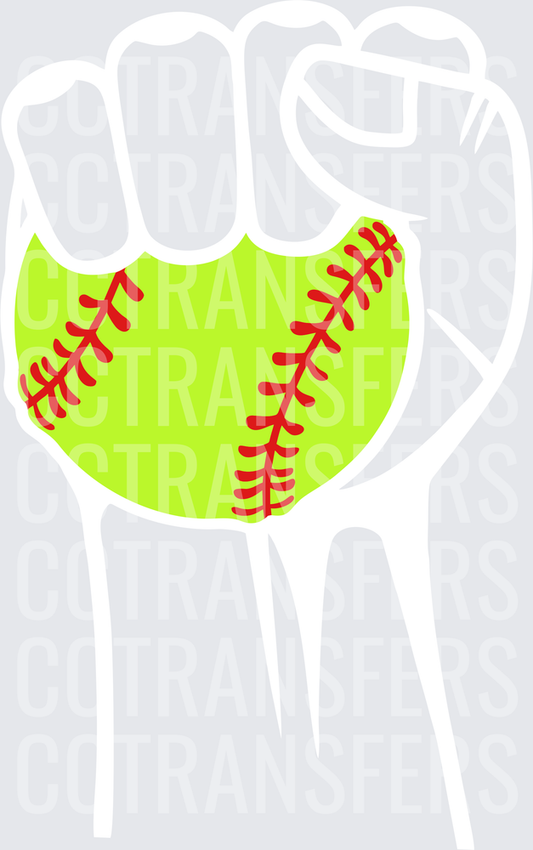 Neon Yellow Softball Bitten Chomped Ball Red Stitching (DTF)