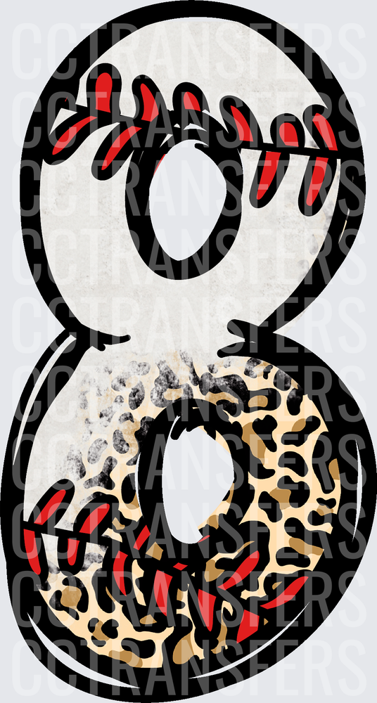 Baseball and Leopard Print Number Eight (DTF)
