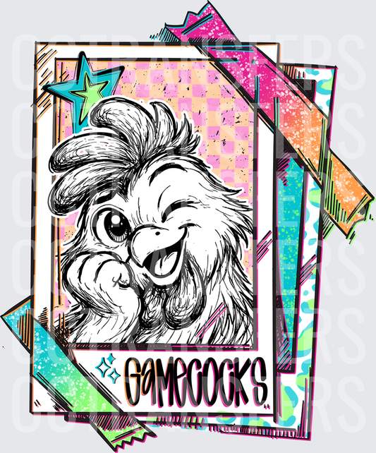 Gamecocks Retro Polaroid Rooster Mascot DTF