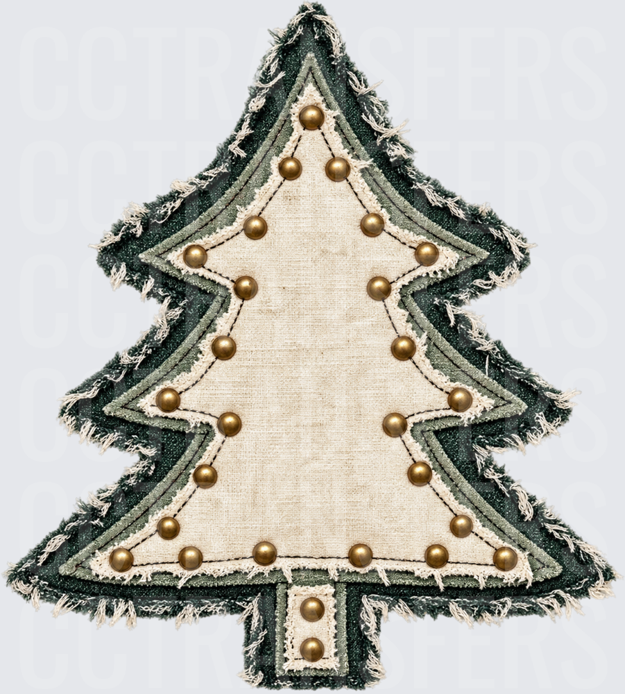 Rustic Fringe Layered Christmas Tree with Gold Studs (DTF)