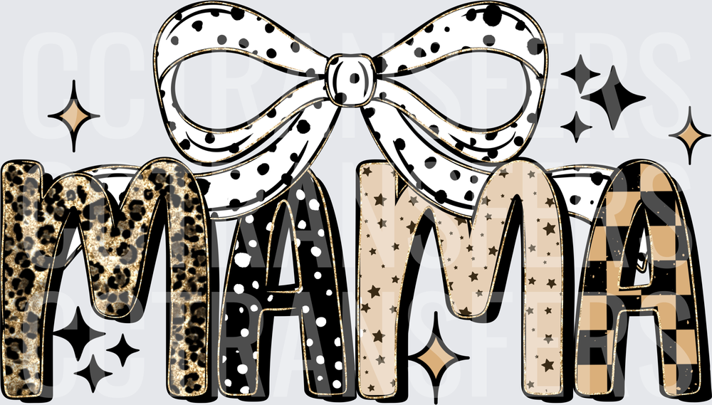 Mama Mixed Pattern Bow Sparkle Letters (DTF)