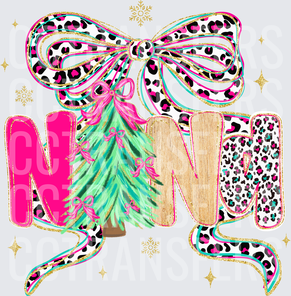 Pink Cheetah Christmas Nana Transfer