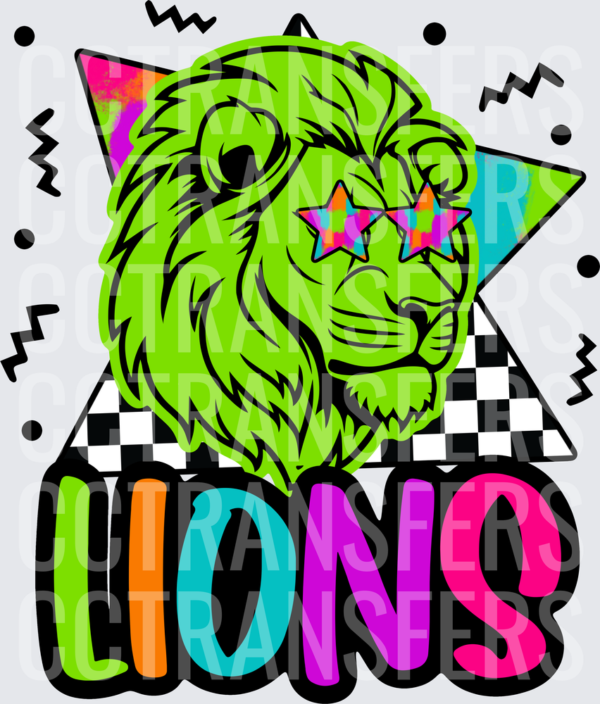 Neon Green Lion Star Sunglasses LIONS Retro 80s (DTF)