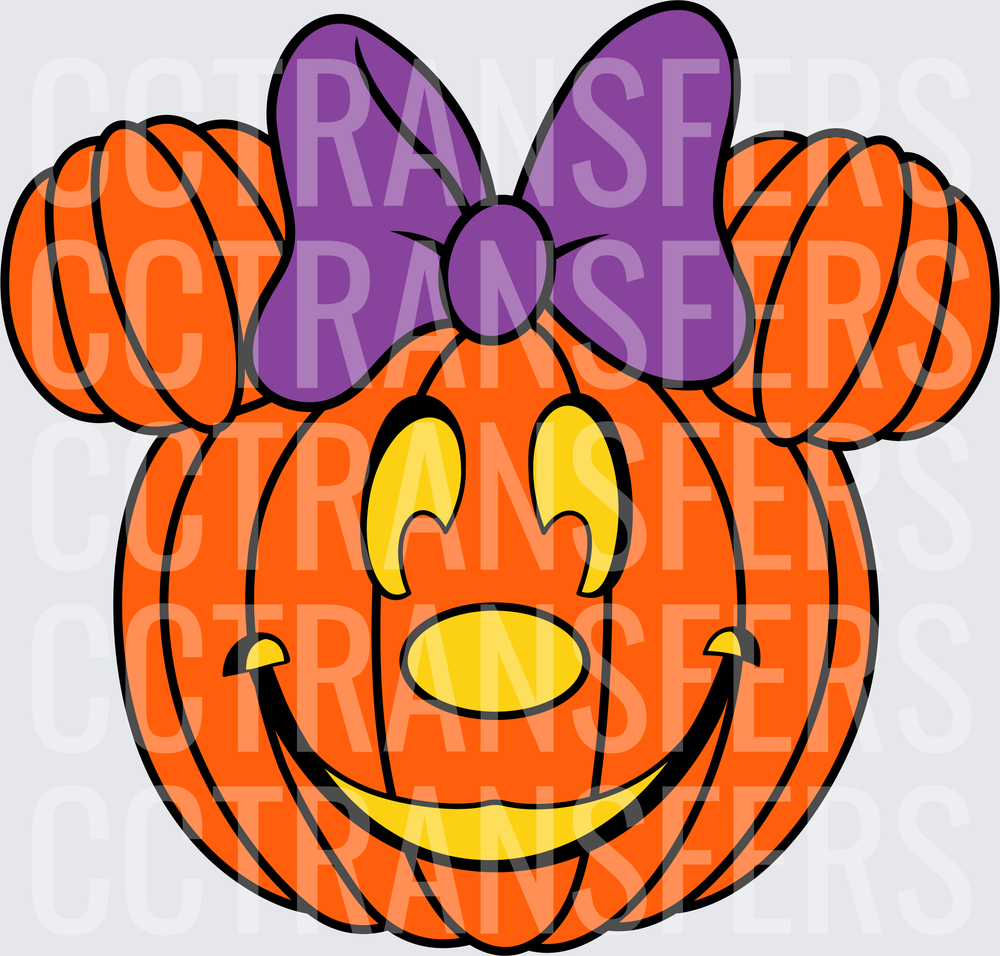 Cartoon Mouse Ear Pumpkin Jack-O-Lantern Purple Bow (DTF)