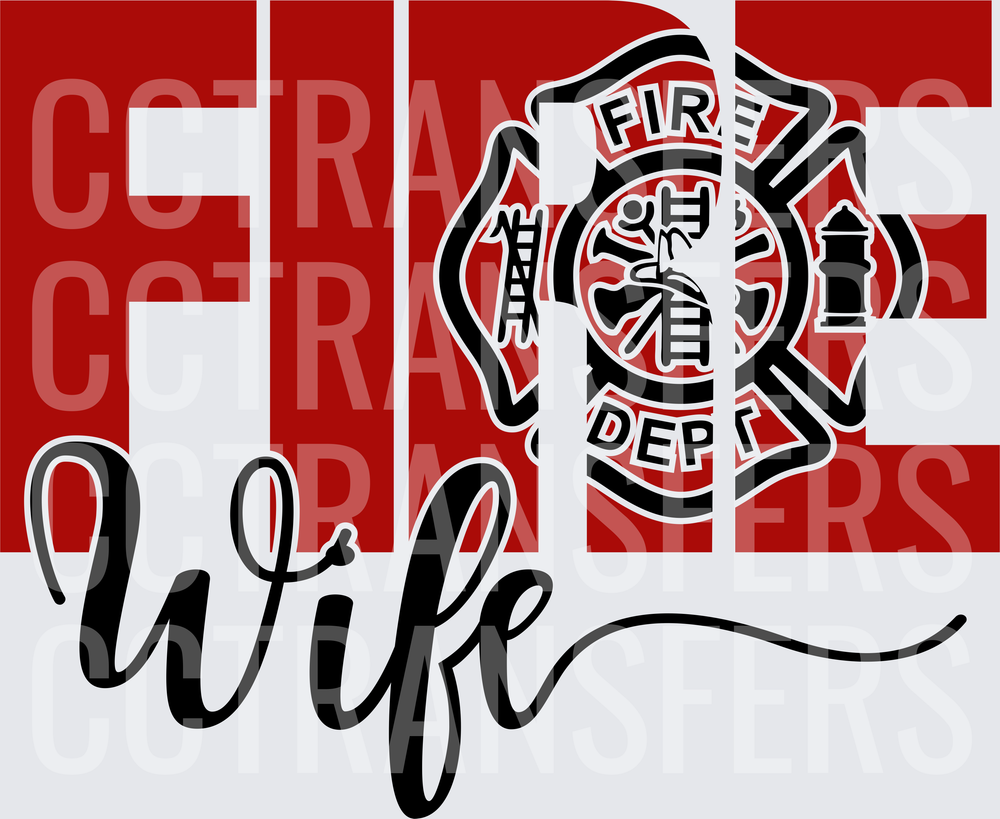 Fire Wife Maltese Cross Fire Dept Bold Red Design (DTF)