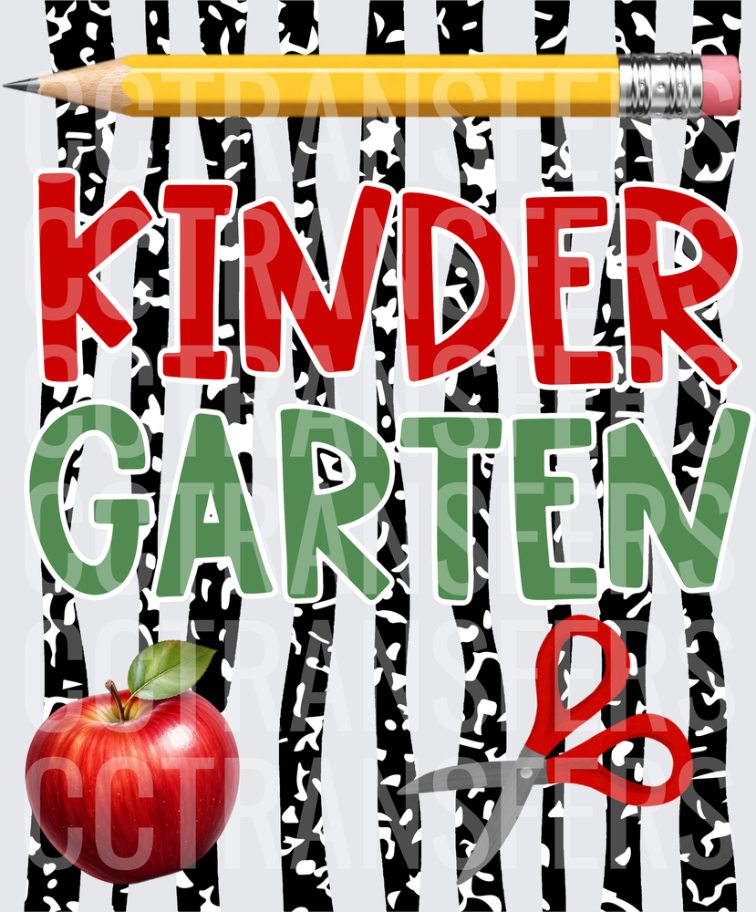 Kindergarten Bold Text Pencil Apple Scissors School (DTF)
