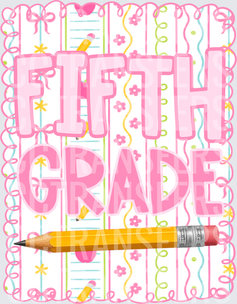 Fifth Grade Pink Floral Stripe Pencil School Design (DTF)