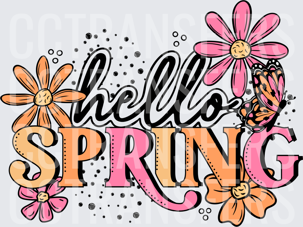 Hello Spring Floral Butterfly Daisy Bow Design (DTF)