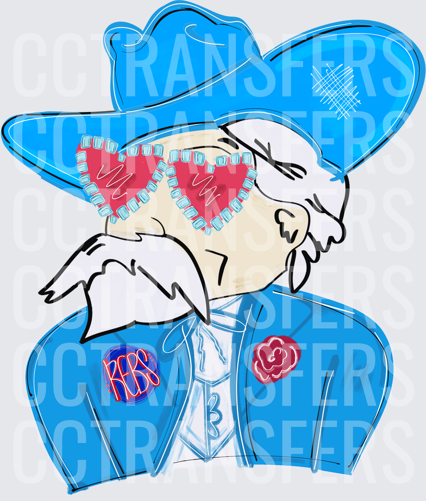 Retro Cowboy Figure Heart Sunglasses Blue Suit (DTF)
