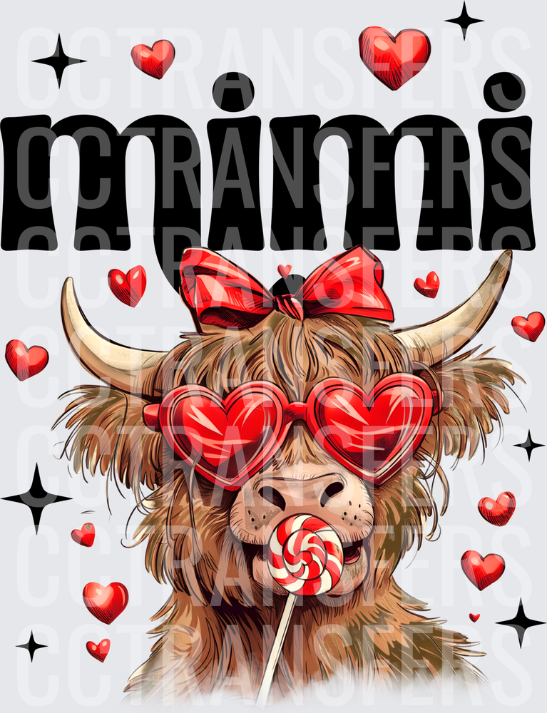 Mimi Highland Cow Heart Sunglasses Valentine Lollipop (DTF)