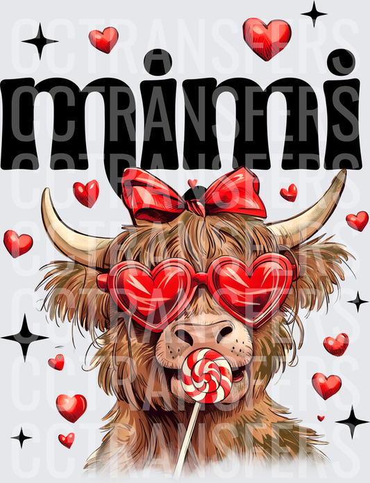 Mimi Highland Cow Heart Sunglasses Valentine Lollipop (DTF)