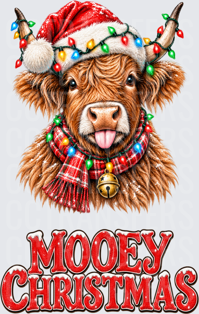 Mooey Christmas Highland Cow Santa Hat Lights (DTF)