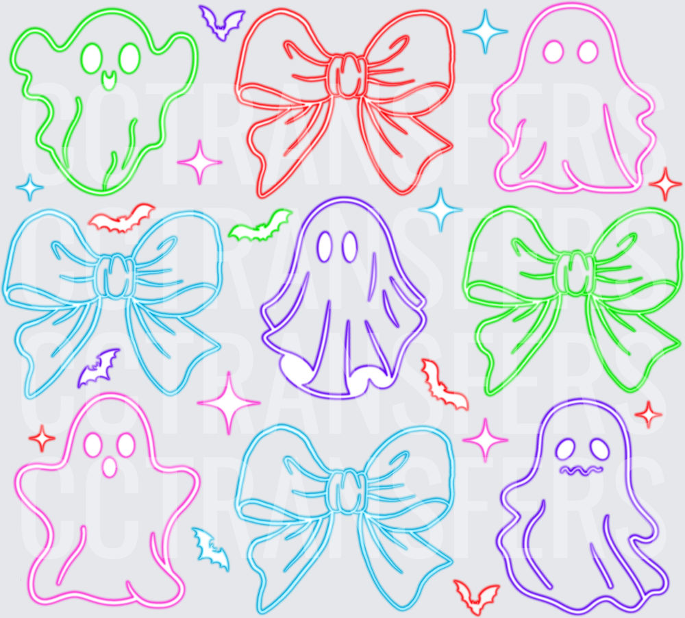 Neon Outline Ghosts and Bows Halloween Bundle (DTF)