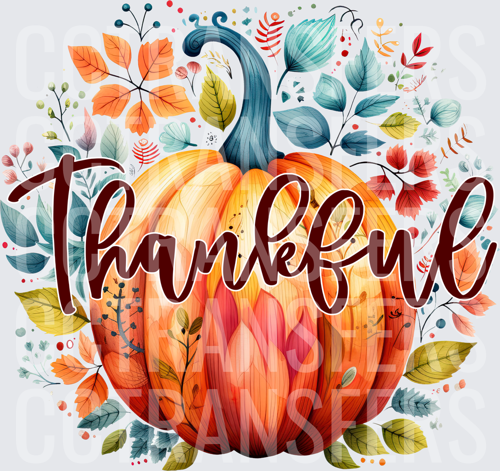 Thankful Watercolor Pumpkin Autumn Leaves (DTF)
