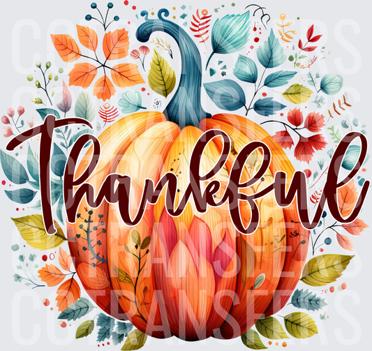 Thankful Watercolor Pumpkin Autumn Leaves (DTF)