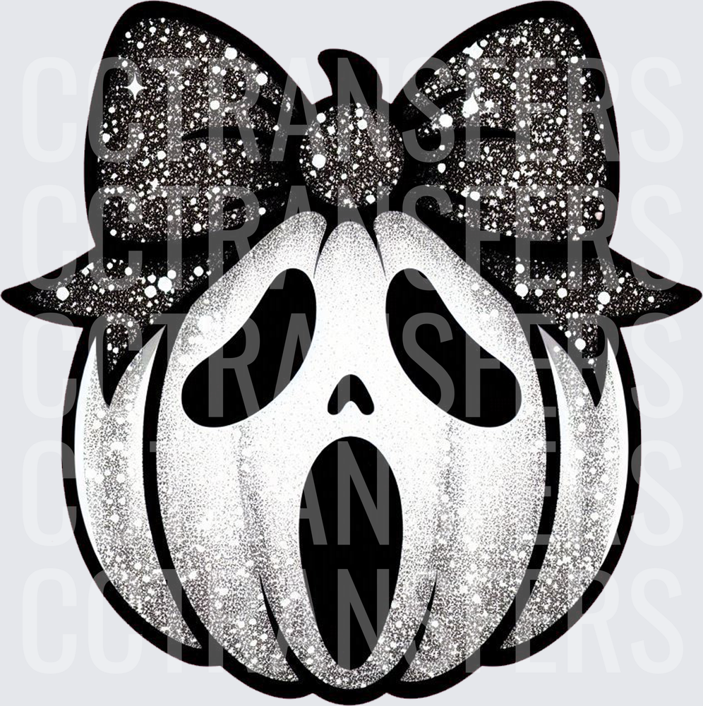 Glitter Bow Ghost Face Pumpkin Halloween (DTF)