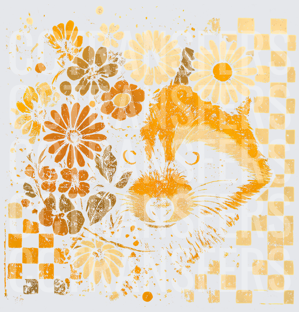 Retro Groovy Raccoon Floral Checkered Border (DTF)