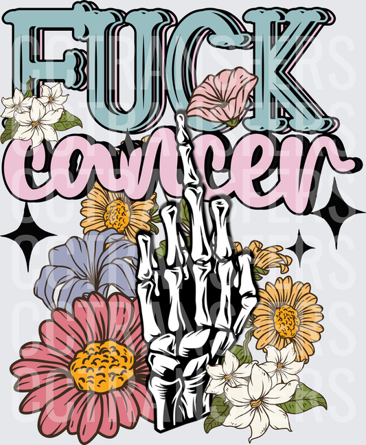 Fuck Cancer Skeleton Hand Floral Sparkle Design (DTF)