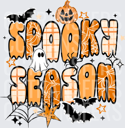 Spooky Season Halloween Plaid Ghost Pumpkin Bat Design (DTF)