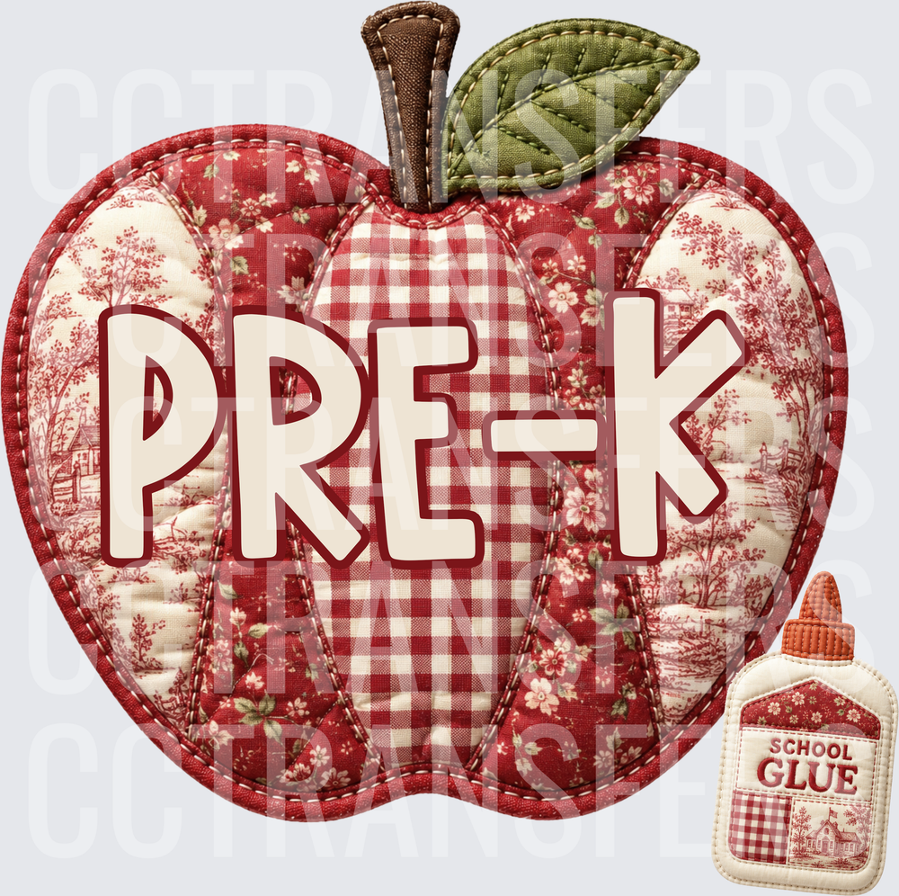 Quilted Patchwork Apple PRE-K School Glue (DTF)